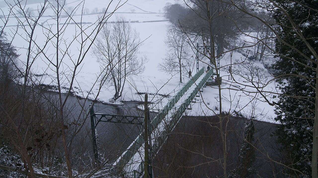 The suspension footbridge over the River Wharfe at Addingham
